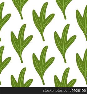 Isolated abstract leaf seamless doodle pattern. Nature print with green bright foliage on white background. Great for fabric design, textile print, wrapping, cover. Vector illustration.. Isolated abstract leaf seamless doodle pattern. Nature print with green bright foliage on white background.