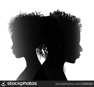 Isolated African American couple silhouette. Divorced man and woman. Divorce concept. End of the wedding. Separation between groom and bride