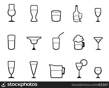 isolated alcohol cup linear icons set from white background
