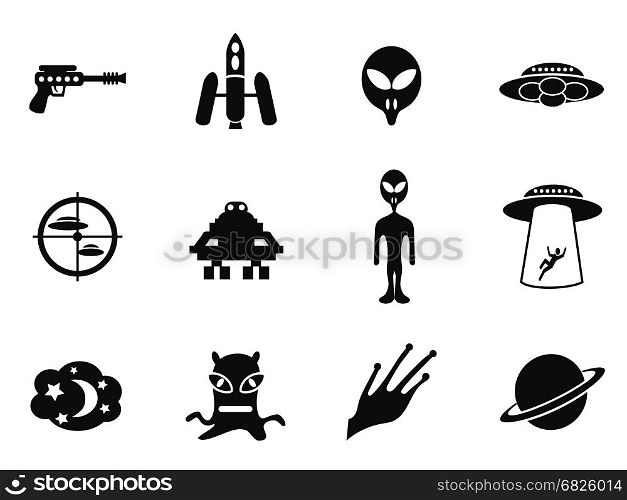 isolated alien and ufo icons set from white background
