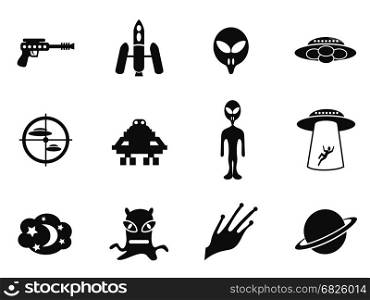 isolated alien and ufo icons set from white background