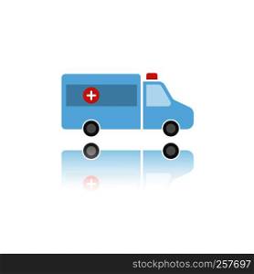 Isolated ambulance color icon with reflection. Vector illustration