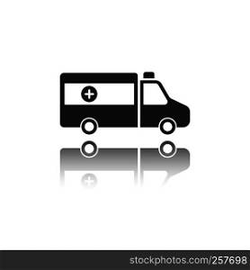 Isolated ambulance icon on a white background with reflection. Vector illustration