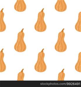 Isolated autumn harvest seamless pattern with orange pumpkin ornament. White background. Perfect for fabric design, textile print, wrapping, cover. Vector illustration. Isolated autumn harvest seamless pattern with orange pumpkin ornament. White background.