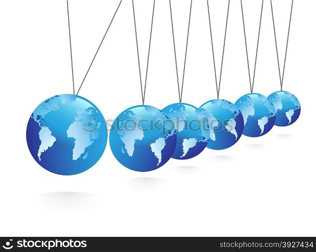 isolated Balancing blue spheres global earth on white background