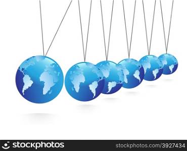 isolated Balancing blue spheres global earth on white background