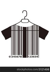 isolated barcode T-shirt hanging on cloth hanger from white background