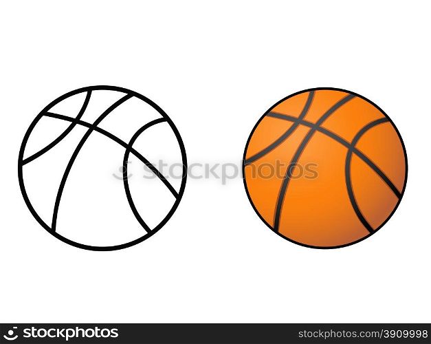 isolated basketball, ball outline vector from white background