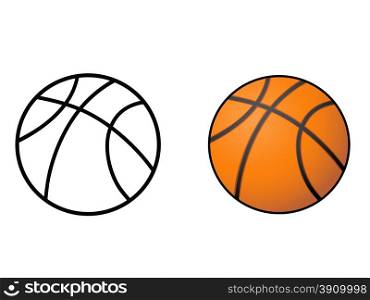 isolated basketball, ball outline vector from white background