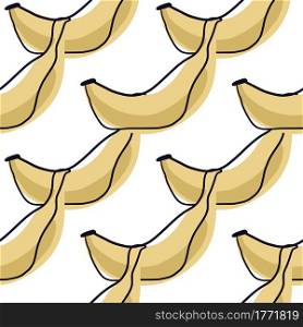 Isolated beige banana fruit seamless pattern in abstract style. White background. Modern food print. Perfect for fabric design, textile print, wrapping, cover. Vector illustration.. Isolated beige banana fruit seamless pattern in abstract style. White background. Modern food print.