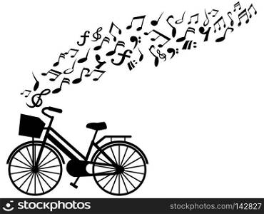 isolated bicycle with music notes flying on white background vector