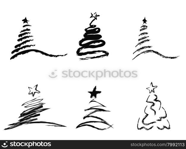 isolated black abstract Christmas tree from white background