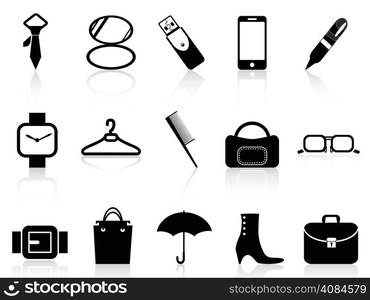 isolated black accessories icons set from white background