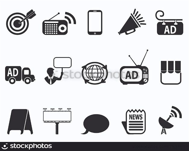isolated black advertisement icons set from white background