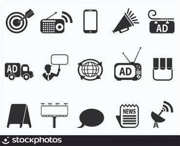 isolated black advertisement icons set from white background