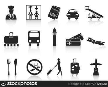 isolated black airport icons set from white background