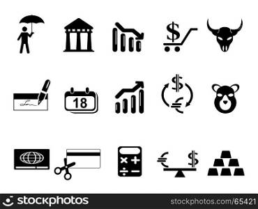 isolated black bank and Finance icons set from white background