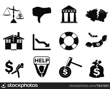 isolated black bankruptcy icons set from white background