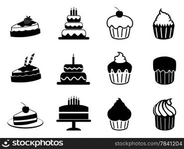 isolated black cake icons set from white background
