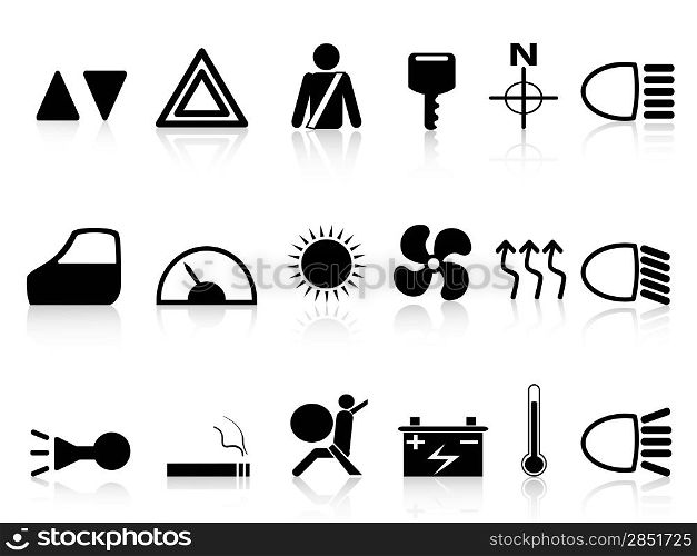 isolated black car dashboard icons set from white background