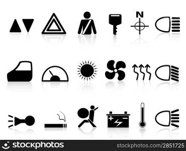 isolated black car dashboard icons set from white background