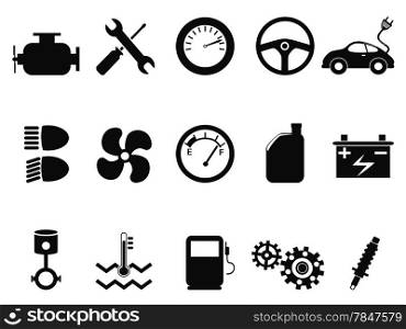 isolated black car engine icons set from white background