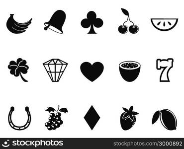 isolated black casino and slot icons set on white background