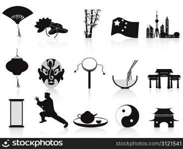 isolated black chinese icons set from white background