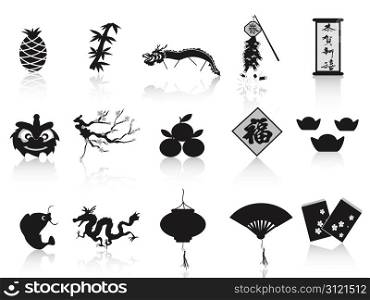 isolated black chinese new year icons on white background
