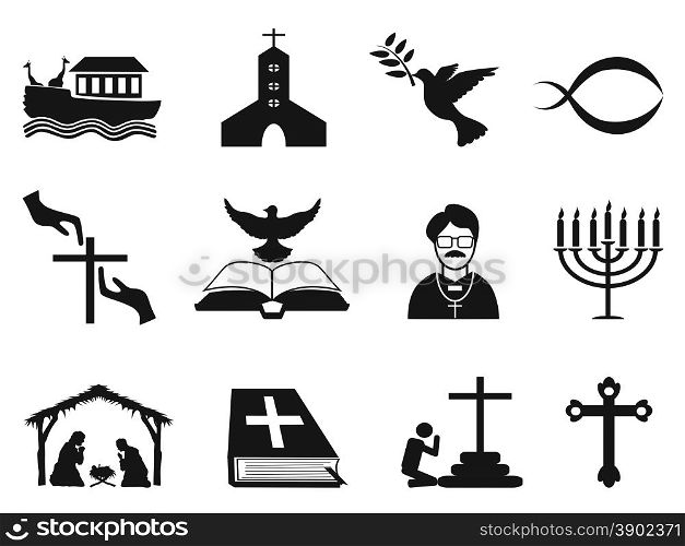 isolated black christian religious icons set from white background