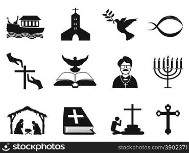 isolated black christian religious icons set from white background