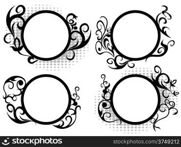 isolated black Circle floral frame decoration from white background