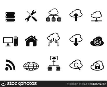 isolated black cloud network icons set from white background