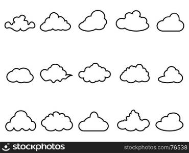 isolated black cloud outline icons set from white background