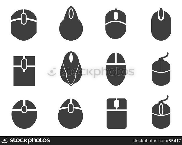 isolated black computer mouse icons set from white background