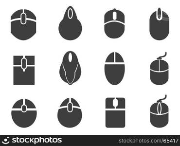 isolated black computer mouse icons set from white background