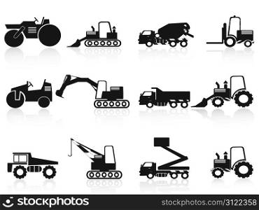 isolated black Construction Vehicles icons set on white background