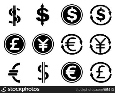 isolated black currency symbols icons set from white background