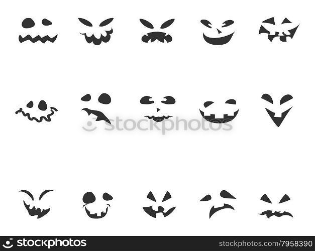 isolated black doodle Pumpkin Carving face set on white background