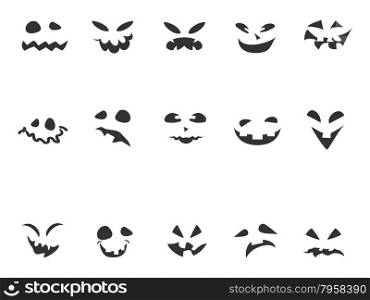 isolated black doodle Pumpkin Carving face set on white background
