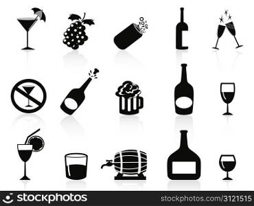 isolated black drinks and beverages icons on white background