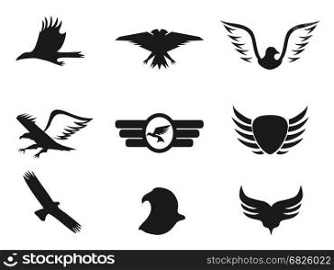 isolated black eagle icons set from white background