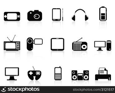 isolated black electronic objects icons set on white background