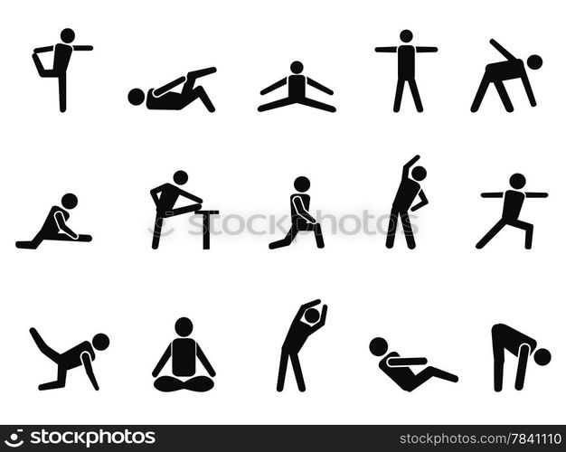 isolated black exercise stretching icons from white background