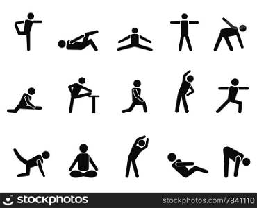 isolated black exercise stretching icons from white background
