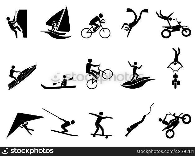 isolated black extreme sports icon set on white background