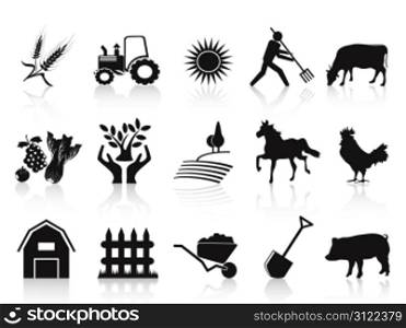 isolated black farm and agriculture icons set on white background