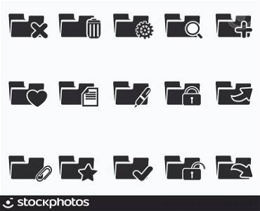 isolated black file folder icons set from white background