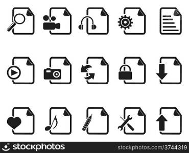 isolated black Files and Documents icons set from white background