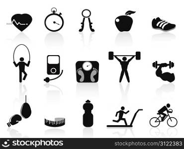 isolated black fitness icons set on white background